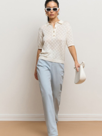 Жіноче ажурне поло з коротким рукавом, Молочний TrikoBakh (2919) модель 2919-molochnij Фото