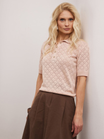 Жіноче ажурне поло з коротким рукавом, Пудровий TrikoBakh (2919) модель 2919-pudrovij Жіноче ажурне поло з коротким рукавом, Пудровий TrikoBakh (2919) модель 2919-pudrovij Фото