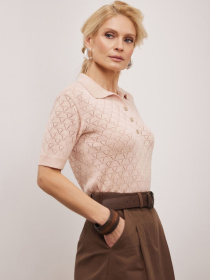 Жіноче ажурне поло з коротким рукавом, Пудровий TrikoBakh (2919) модель 2919-pudrovij Фото