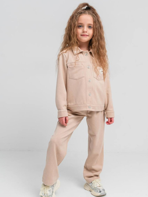 Замшевий костюм для дівчинки «Анжеліка» (кофта та брюки), Бежевий Denchik (dn-8580) модель dn-8580-bezhevij Фото