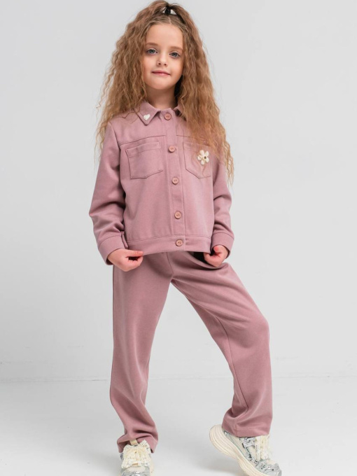 Замшевий костюм для дівчинки «Анжеліка» (кофта та брюки), Пудровий Denchik (dn-8580) модель dn-8580-pudrovij Фото