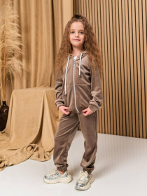 Дитячий велюровий костюм худі і штани для дівчинки, Капучино Denchik (dn-8579) модель dn-8579-kapuchino Фото