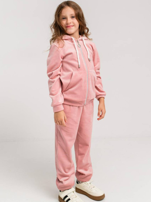 Дитячий велюровий костюм худі і штани для дівчинки, Персиковий Denchik (dn-8579) модель dn-8579-persikovij Фото