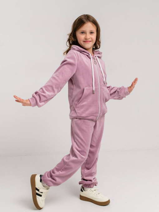 Дитячий велюровий костюм худі і штани для дівчинки, Пудровий Denchik (dn-8579) модель dn-8579-pudrovij Фото