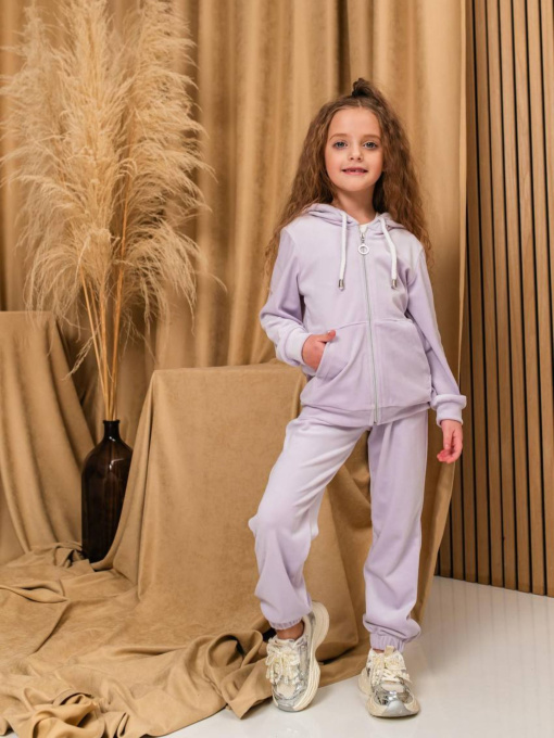 Дитячий велюровий костюм худі і штани для дівчинки, Світло-лавандовий Denchik (dn-8579) модель dn-8579-svtlo-lavandovij Фото