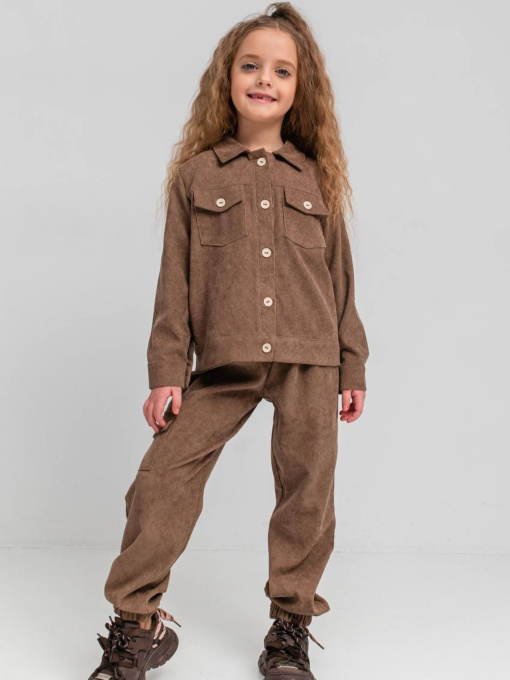 Дитячий вельветовий костюм для дівчинки "Поліна" (сорочка + штани), Капучино Denchik (dn-8582) модель dn-8582-kapuchino Фото