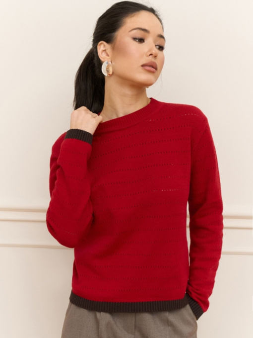 Жіночий джемпер з акцентними манжетами на рукавах, Бордовий TrikoBakh (2920) модель 2920-marsala-shokolad Фото