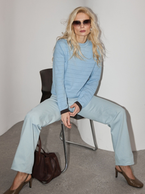 Жіночий джемпер з акцентними манжетами на рукавах, Блакитний TrikoBakh (2920) модель 2920-nebesno-shokoladnij Фото