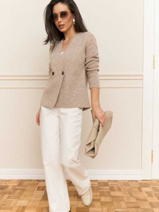 Жіночий теплий кардиган із вовни мериноса, Бежевий TrikoBakh (2913) модель 2913-lxon Фото