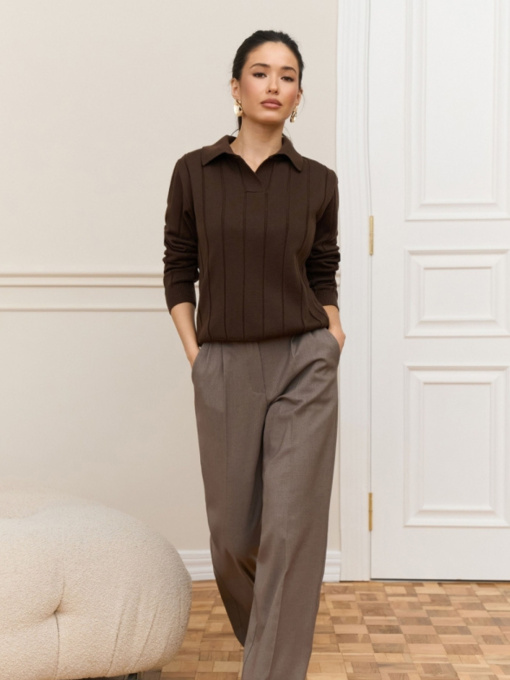 Жіноче поло з вовни мериноса у вертикальну смужку, Шоколадний TrikoBakh (2909) модель 2909-shokoladnij Фото