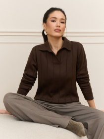 Жіноче поло з вовни мериноса у вертикальну смужку, Шоколадний TrikoBakh (2909) модель 2909-shokoladnij Фото