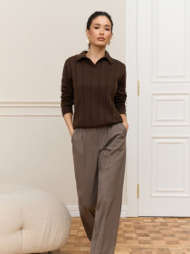 Жіноче поло з вовни мериноса у вертикальну смужку, Шоколадний TrikoBakh (2909) модель 2909-shokoladnij Фото