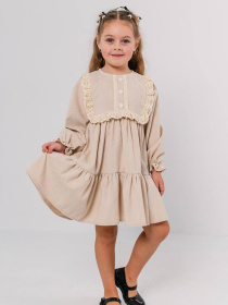 Дитяча сукня з вельвету для дівчинки "Мальвіна" з воланом, Бежевий Denchik (dn-7342) модель dn-7342-bezhevij Фото