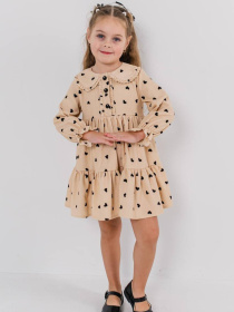 Дитяча сукня з вельвету для дівчинки "Вікуся" з воланами, Бежевий Denchik (dn-7340) модель dn-7340-bezhevij Фото