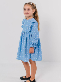 Дитяча сукня з вельвету для дівчинки "Любаша" з рюшами, Блакитний Denchik (dn-7339) модель dn-7339-blakitnij Фото