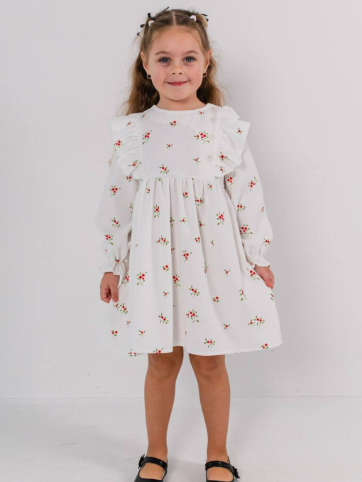 Дитяча сукня з вельвету для дівчинки "Любаша" з рюшами, Молочний Denchik (dn-7339) модель dn-7339-molochnij Фото