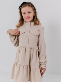 Дитяча сукня з вельвету для дівчинки "Домініка" з воланами, Бежевий Denchik (dn-7338) модель dn-7338-bezhevij Фото