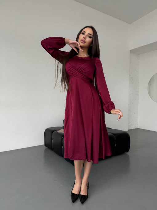 Жіноча шовкова міді сукня з довгим рукавом, Бордовий Uaclothes (like16472) модель like16472-bordovj Фото