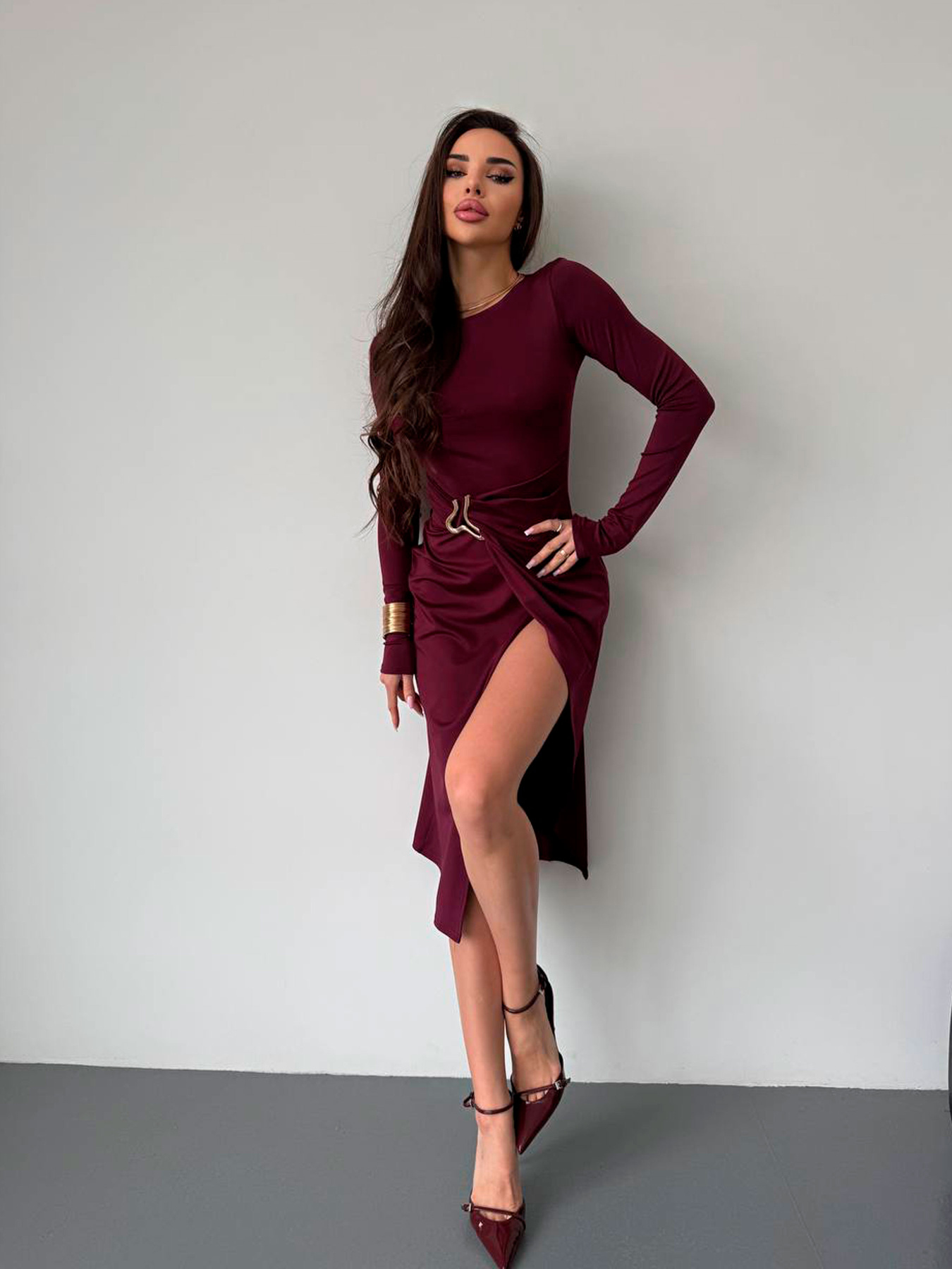 Жіноча вечірня міді сукня з розрізом, Бордовий Uaclothes (like16402) модель like16402-bordovj Фото