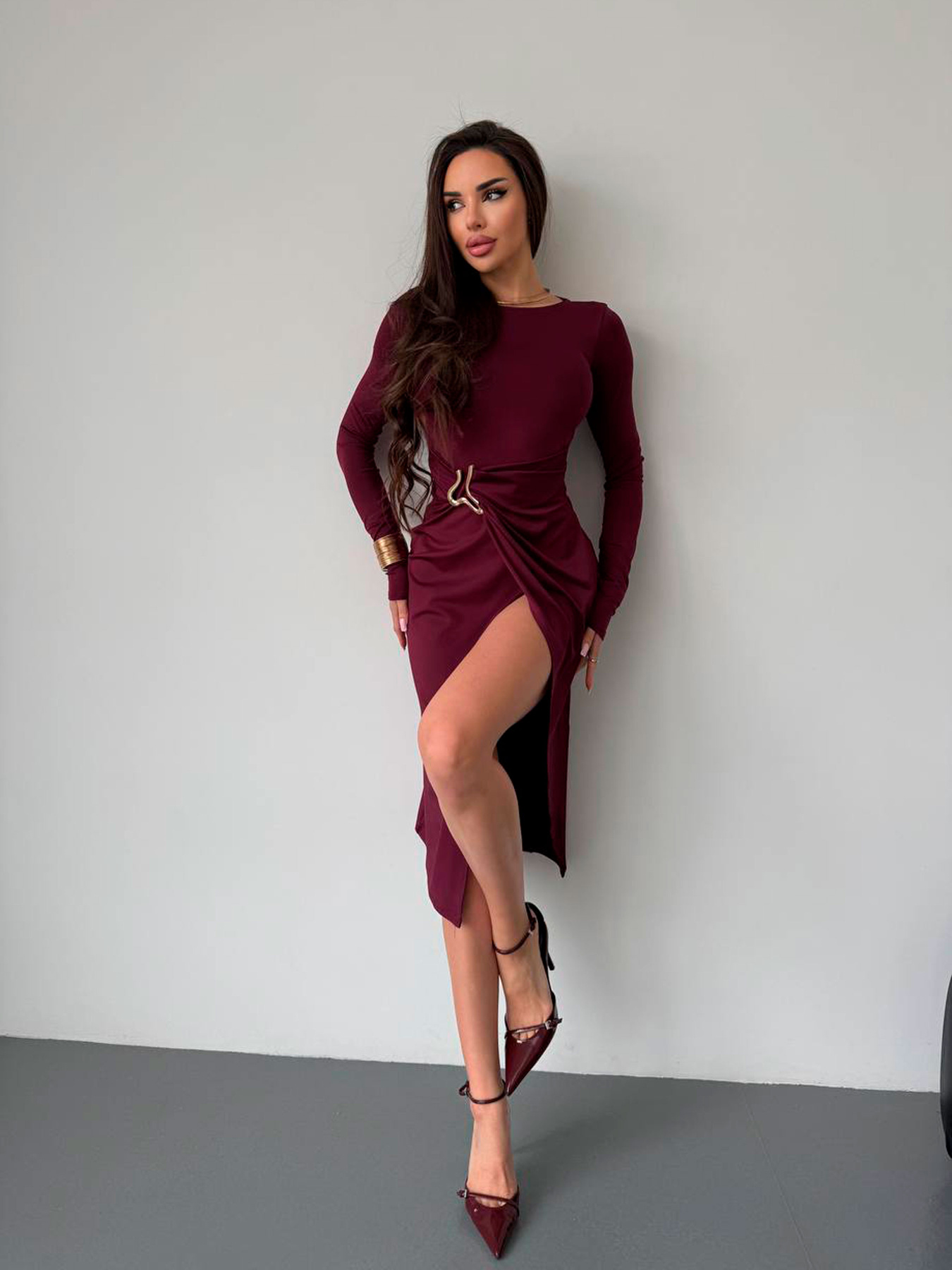 Жіноча вечірня міді сукня з розрізом, Бордовий Uaclothes (like16402) модель like16402-bordovj Фото