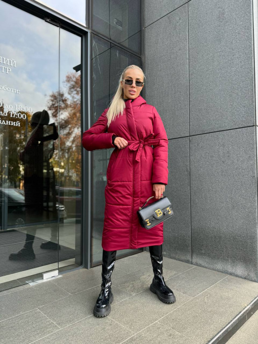 Жіноче зимове пальто-пуховик з капюшоном та паском, Бордовий Uaclothes (like15636) модель like15636-bordovj Фото