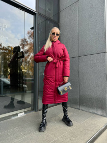 Жіноче зимове пальто-пуховик з капюшоном та паском, Бордовий Uaclothes (like15636) модель like15636-bordovj Фото