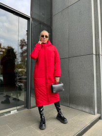 Жіноче зимове пальто-пуховик з капюшоном та паском, Червоний Uaclothes (like15636) модель like15636-krasnj Фото