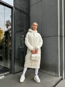 Жіноче зимове пальто-пуховик з капюшоном та паском, Молочний Uaclothes (like15636) модель like15636-molochnj Фото