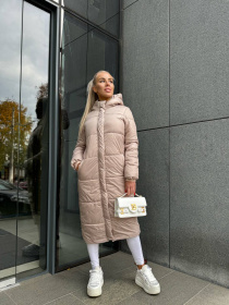 Жіноче зимове пальто-пуховик з капюшоном та паском, Бежевий Uaclothes (like15636) модель like15636-bezhevj Фото