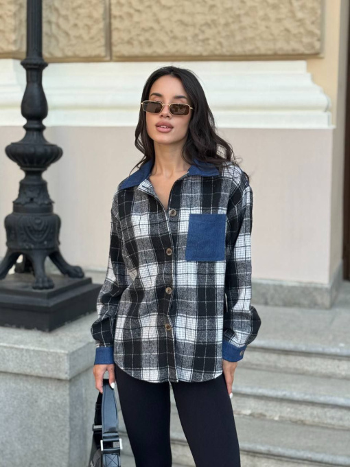 Жіноча байкова сорочка в клітинку із джинсовими вставками, Чорний Uaclothes (like15509) модель like15509-chernj Фото