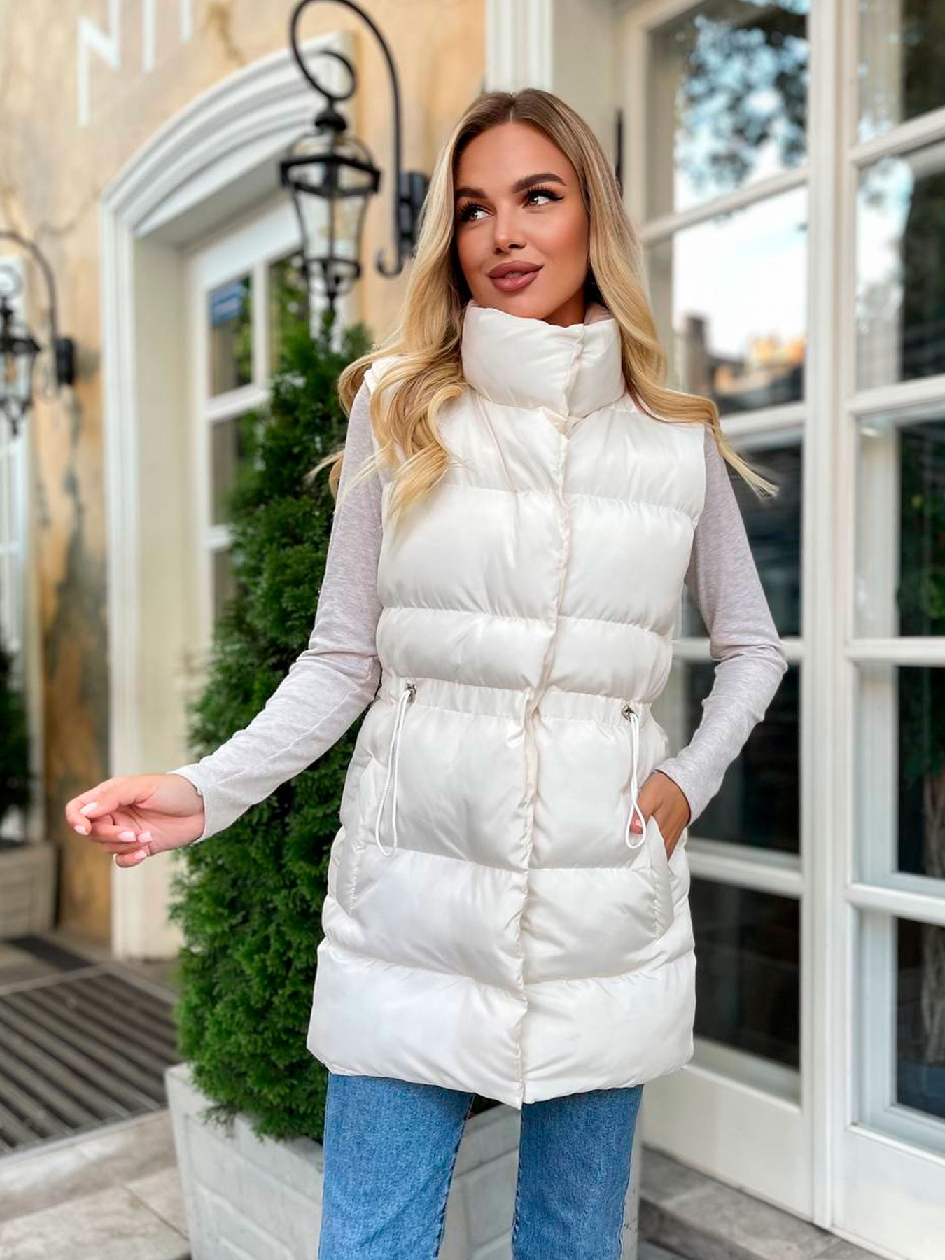 Жіночий подовженний демісезонний жилет, Молочний Uaclothes (like15263) модель like15263-molochnj Фото