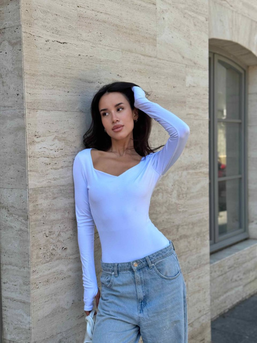 Жіночий базовий боді з розрізом для пальців, Білий Uaclothes (like15137) модель like15137-belj Фото