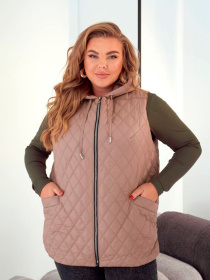 Жіночий стьобаний жилет з капюшоном, Бежевий Uaclothes (like14867) модель like14867-bezhevj Фото