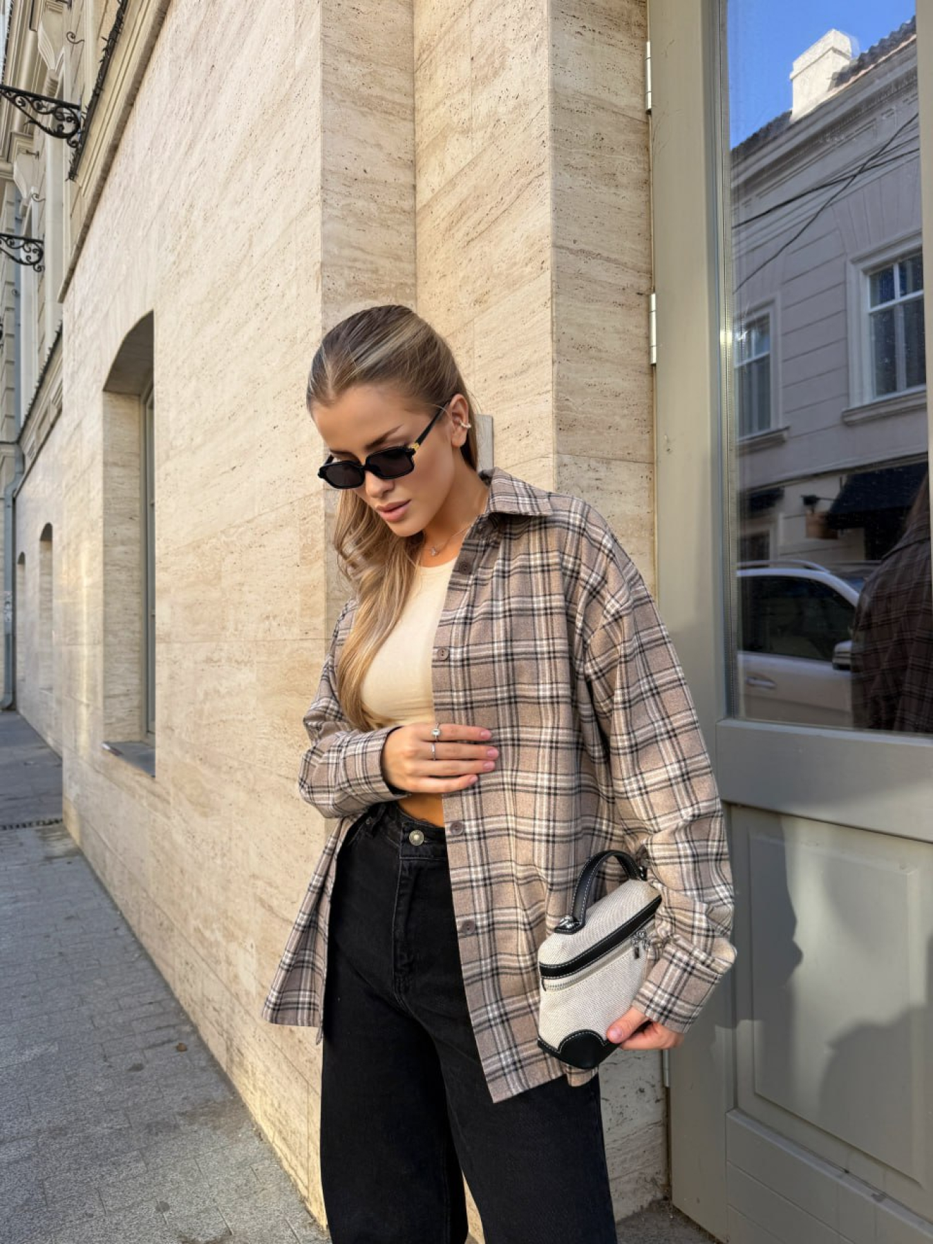 Рубашка в клетку Uaclothes модель like14743-bezhevj Рубашка в клетку Uaclothes модель like14743-bezhevj Фото