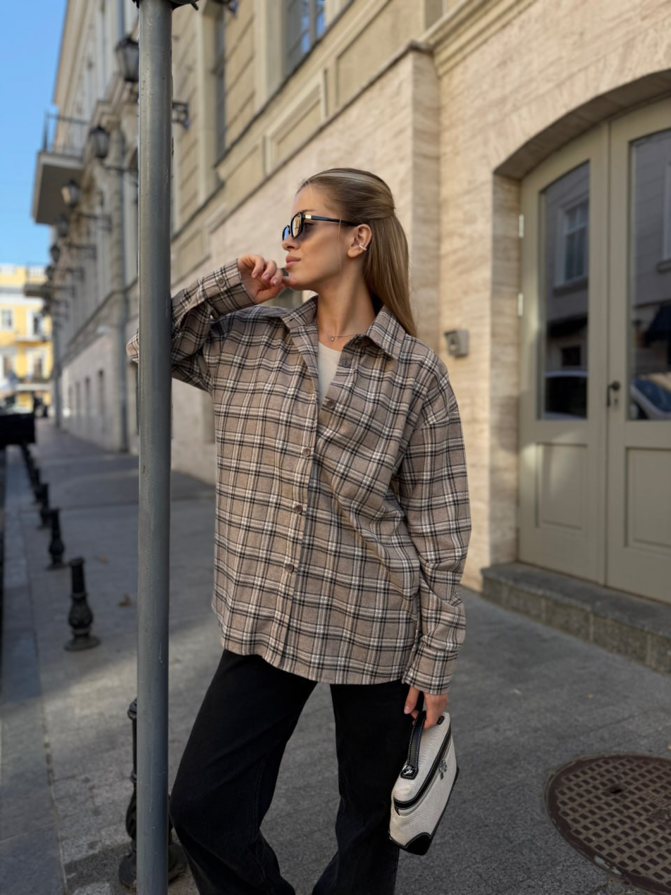 Рубашка в клетку Uaclothes модель like14743-bezhevj Рубашка в клетку Uaclothes модель like14743-bezhevj Фото