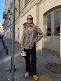 Жіноча фланелева сорочка у клітинку, Бежевий Uaclothes (like14743) модель like14743-bezhevj Фото