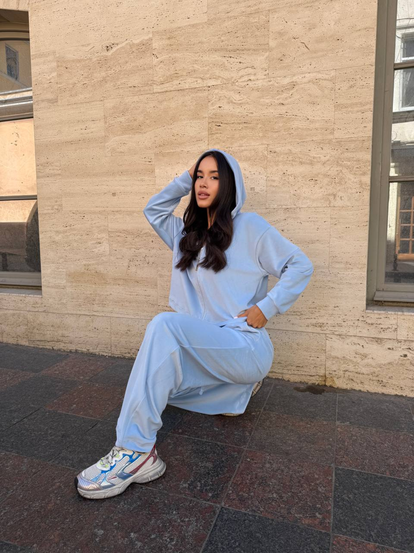 Жіночий велюровий костюм на змійці (худі+штани), Блакитний Uaclothes (like14672) модель like14672-goluboj Фото