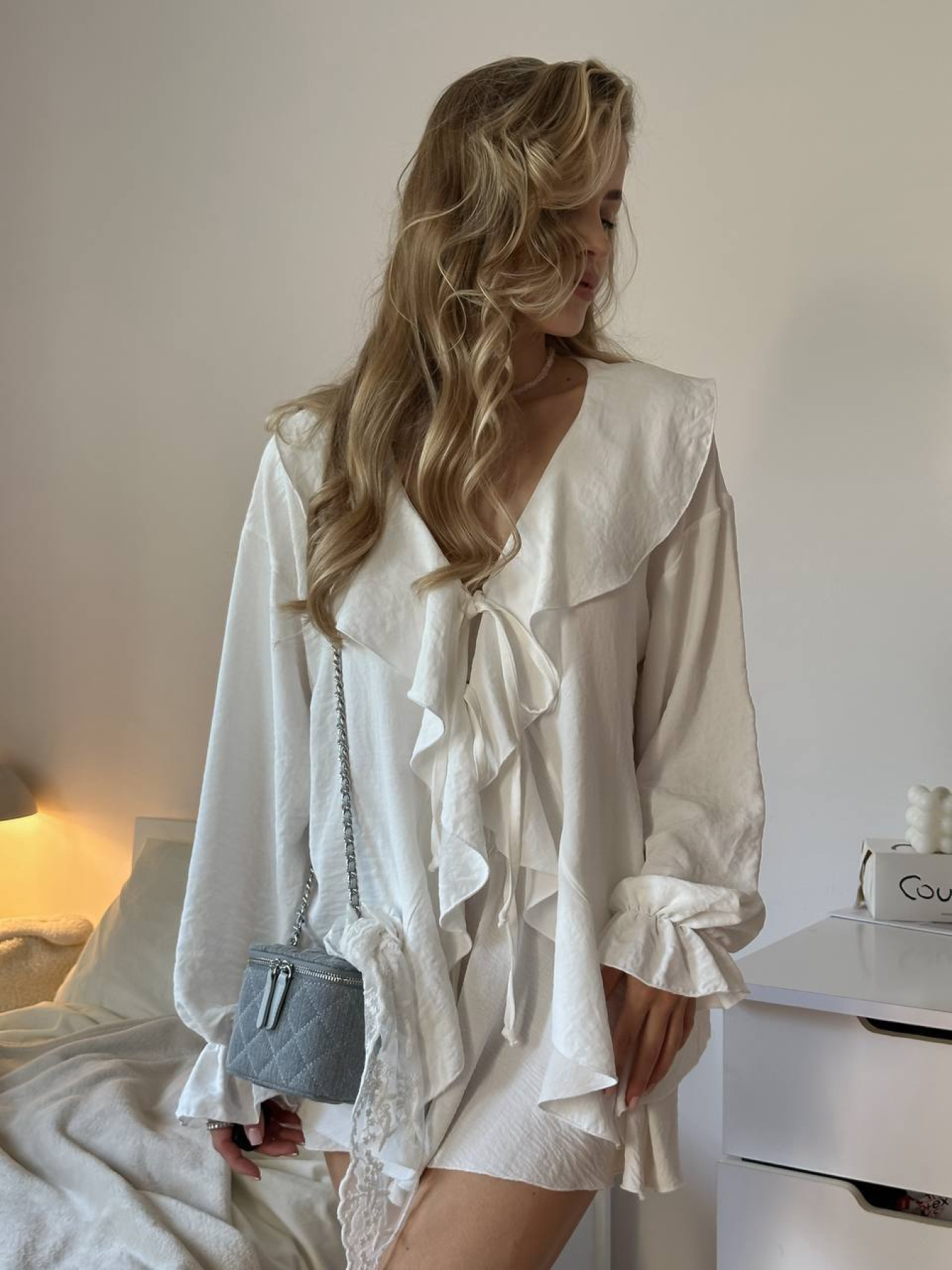 Жіночий літній легкий костюм із рюшами (сорочка+шорти), Молочний Uaclothes (like14523) модель like14523-molochnj Фото