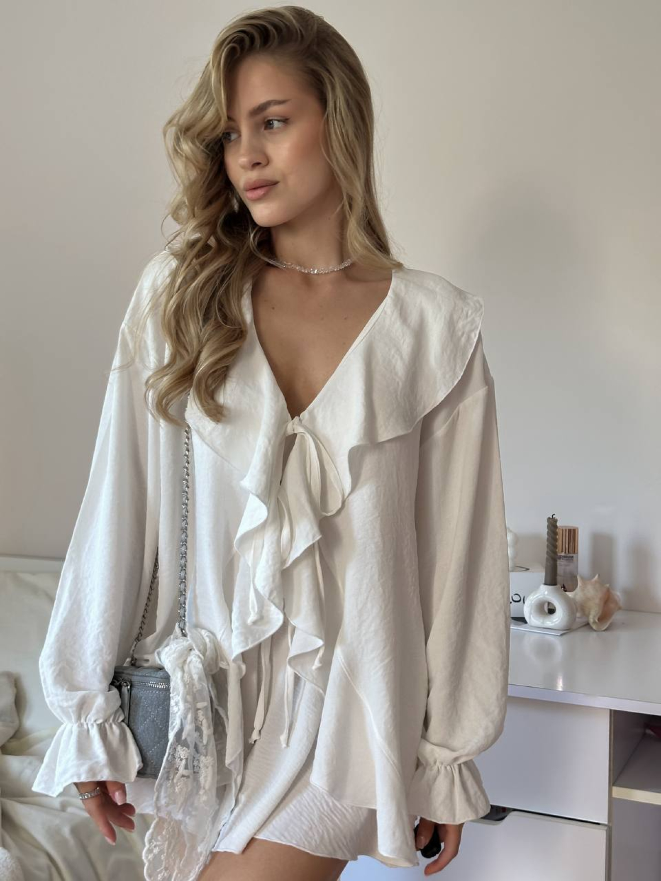 Жіночий літній легкий костюм із рюшами (сорочка+шорти), Молочний Uaclothes (like14523) модель like14523-molochnj Фото