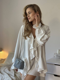 Жіночий літній легкий костюм із рюшами (сорочка+шорти), Молочний Uaclothes (like14523) модель like14523-molochnj Фото