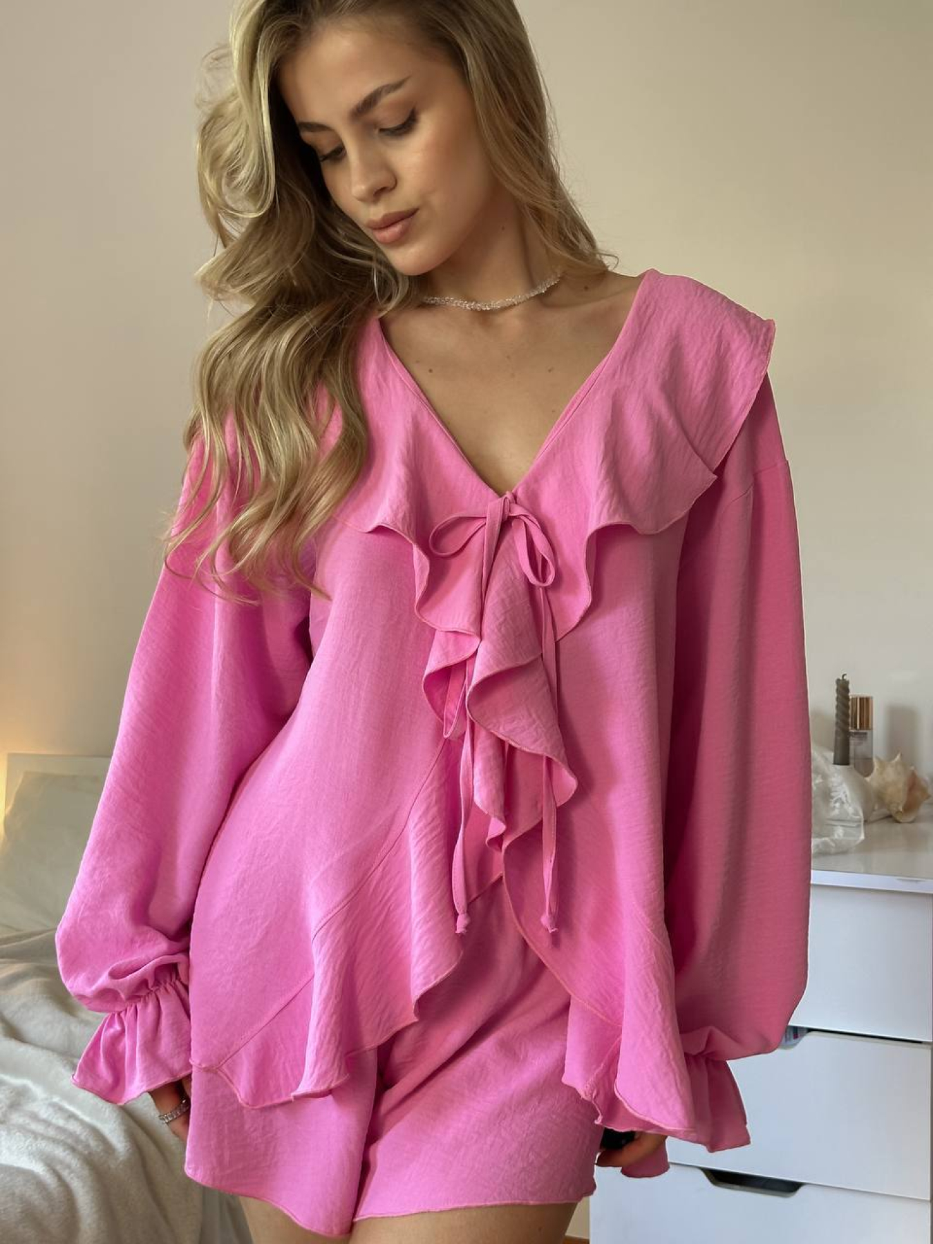 Жіночий літній легкий костюм із рюшами (сорочка+шорти), Рожевий Uaclothes (like14523) модель like14523-rozovj Фото