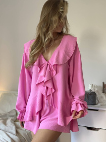 Жіночий літній легкий костюм із рюшами (сорочка+шорти), Рожевий Uaclothes (like14523) модель like14523-rozovj Фото