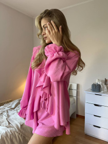 Жіночий літній легкий костюм із рюшами (сорочка+шорти), Рожевий Uaclothes (like14523) модель like14523-rozovj Фото