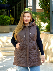 Жіноча подовжена демісезонна жилетка з капюшоном, Коричневий Uaclothes (like14497) модель like14497-korichnevj Фото