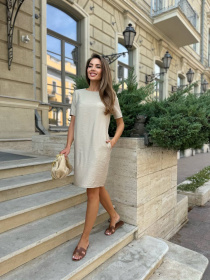 Жіноча літня міні сукня з коротким рукавом, Бежевий Uaclothes (like14457) модель like14457-bezhevj Фото