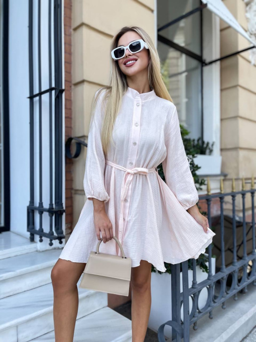 Жіноча універсальна сукня на ґудзиках з паском, Пудровий Uaclothes (like14179) модель like14179-pudrovj Фото