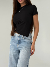 Жіноча літня футболка асиметричного крою, Чорний Uaclothes (like14033) модель like14033-chernj Жіноча літня футболка асиметричного крою, Чорний Uaclothes (like14033) модель like14033-chernj Фото