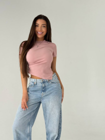 Жіноча літня футболка асиметричного крою, Пудровий Uaclothes (like14033) модель like14033-pudrovj Фото