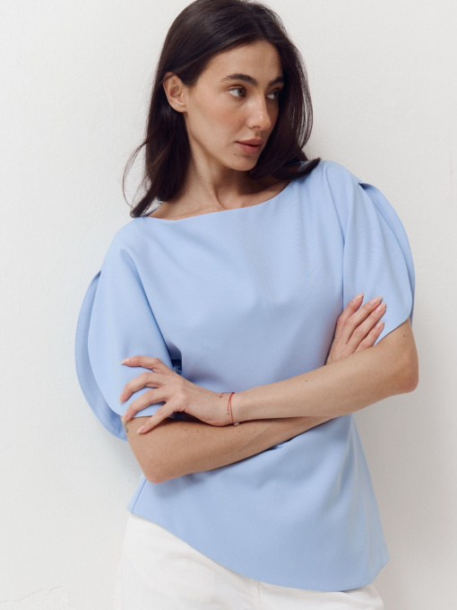 Топ з об'ємними рукавами та розрізами Top Élan у блакитному кольорі. модель 413 Фото