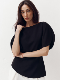 Черный топ с объемными рукавами Top Élan модель 413 Фото